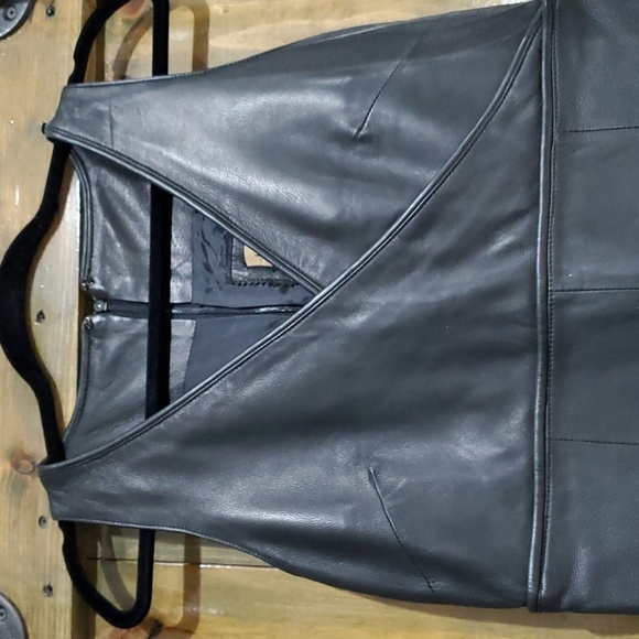 REM GARSON LITTLE BLACK LEATHER DRESS CLASSIC BOLD MOTO STATEMENT - Picture 2 of 10